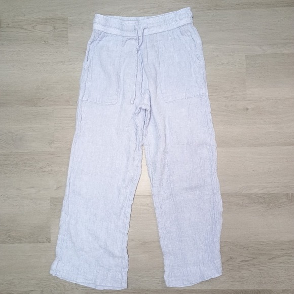 Sigrid Olsen Pants - Sigrid Olsen Light Blue Crinkle 100% Linen Wide Leg Pants Elastic Small